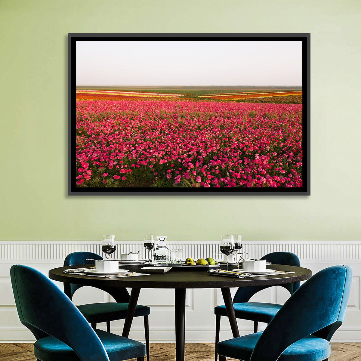 Pink Ranunculus Flower Field Wall Art