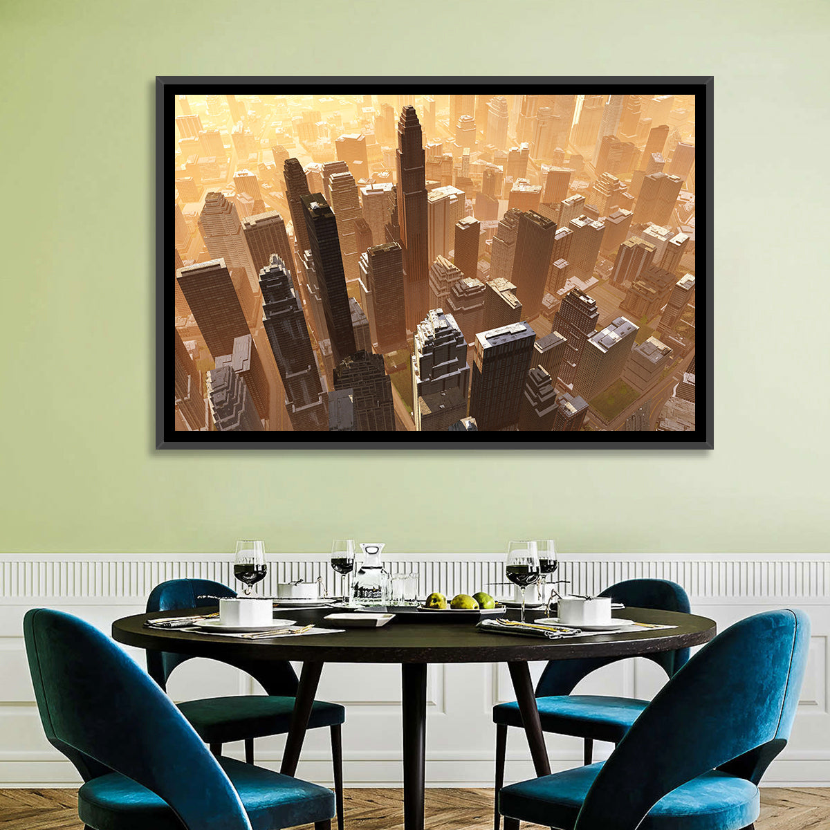 Arizona Skyscrapers at Golden Hour Wall Art in a room, landscape