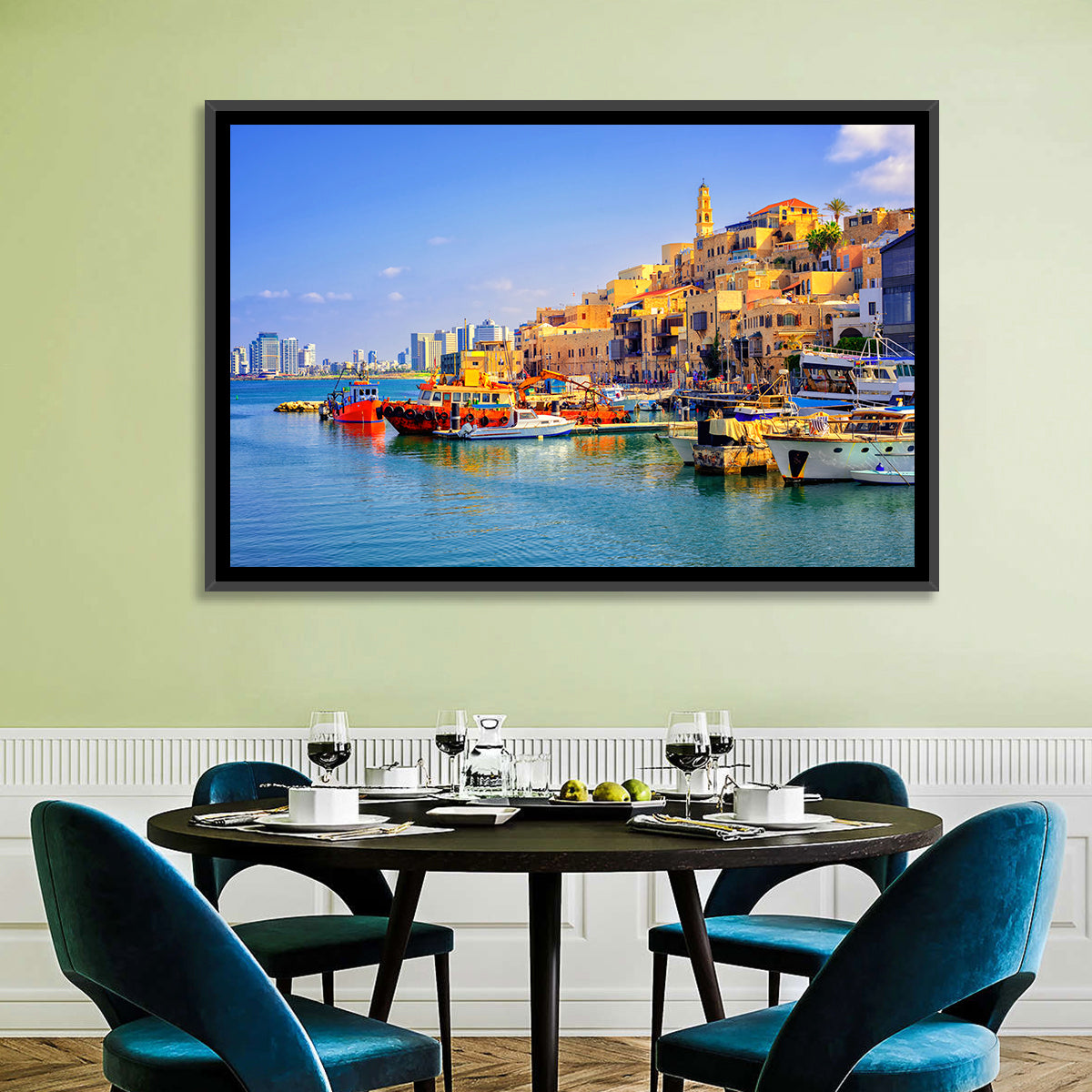 Old Jaffa Harbor Wall Art in a room, landscape