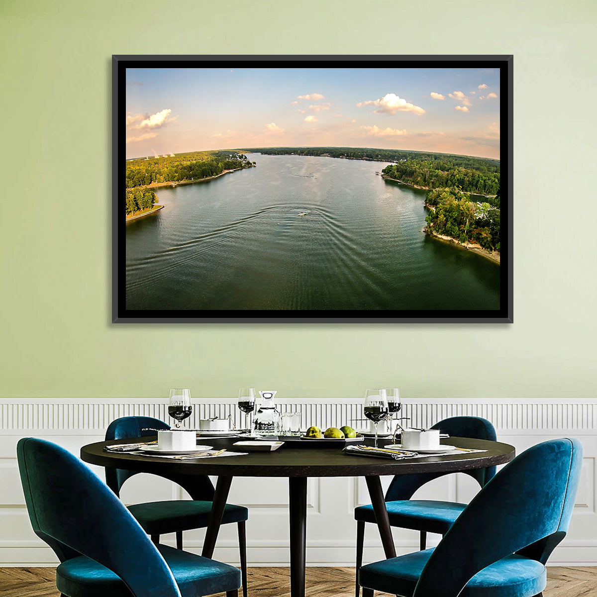 Lake Wylie Golden Hour Wall Art in a room, landscape