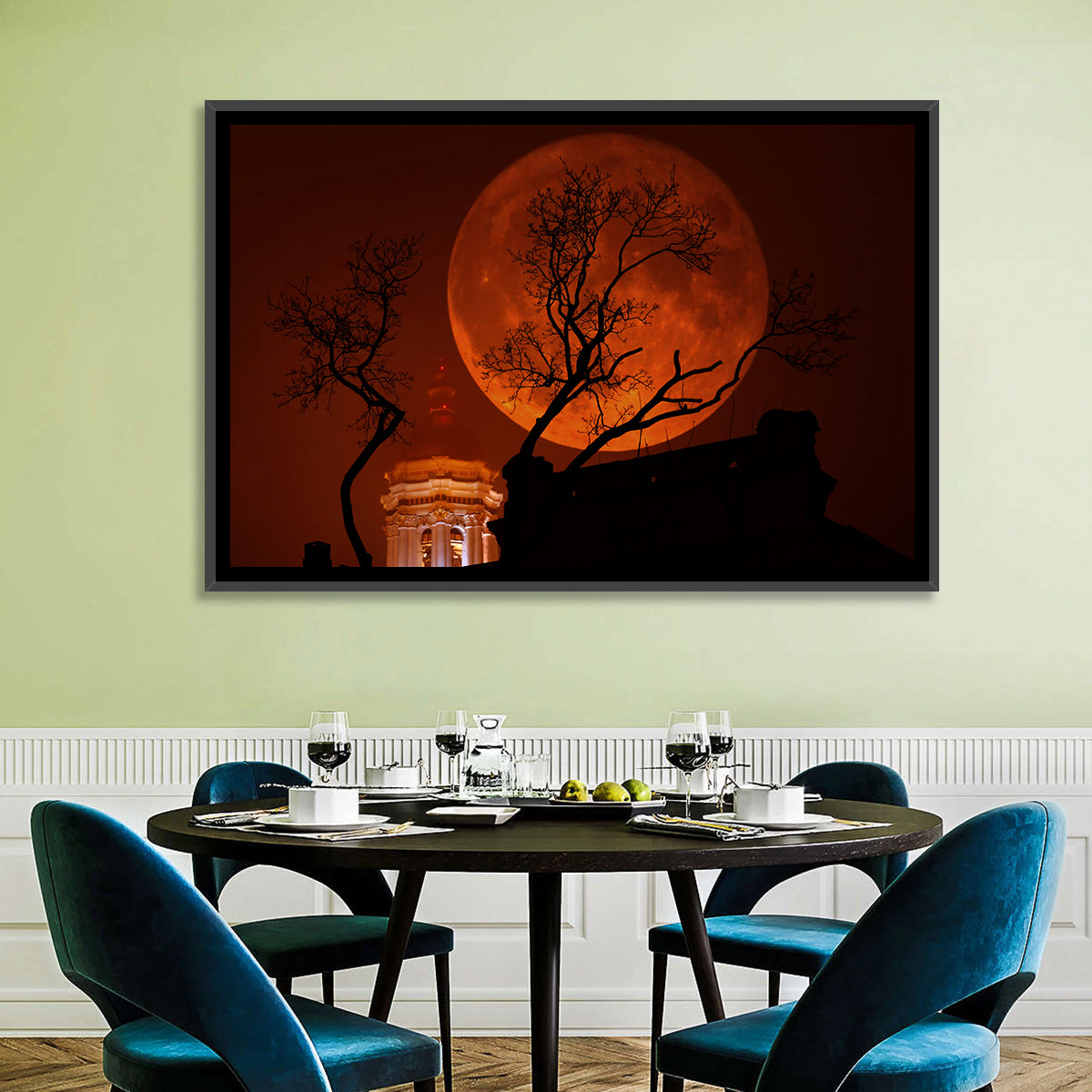 Haunted Supermoon Over Church Spire Wall Art