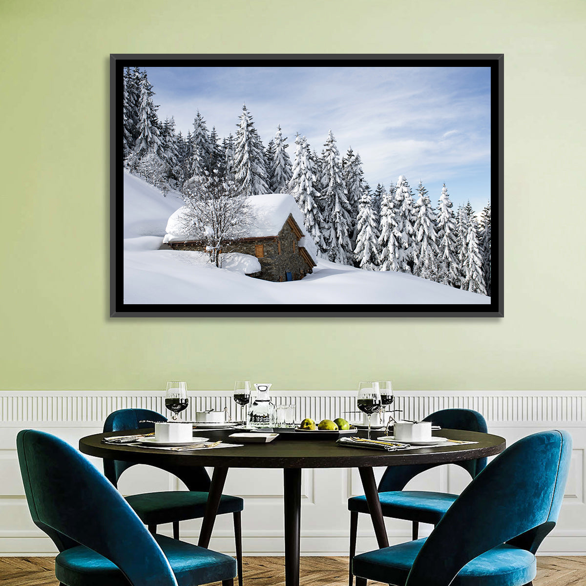 Snow Covered Alpine Cabin Wall Art