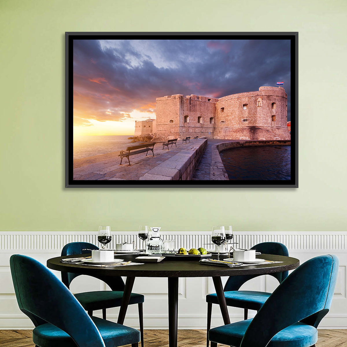 Fort Bokar at Sunset, Dubrovnik Wall Art in a room, landscape