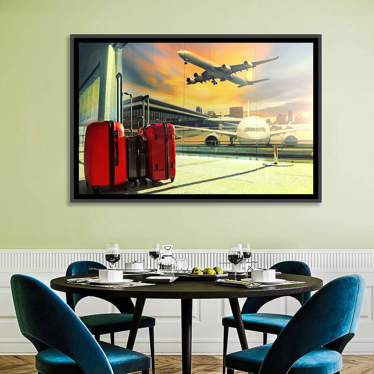Suitcases at the Airport Window Wall Art in a room, landscape