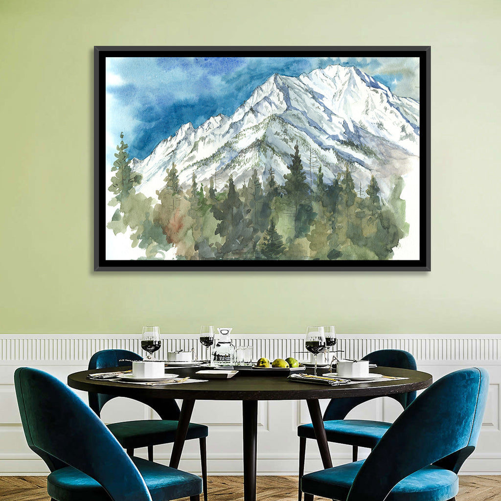 Snowy Mountain Watercolor Wall Art