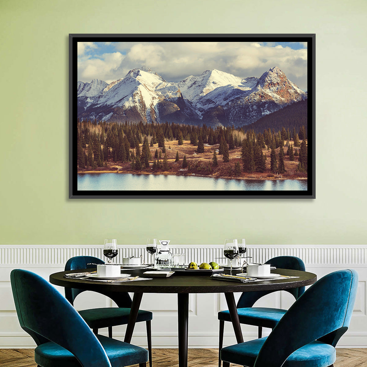 Snow-capped Colorado Rockies Wall Art in a room, landscape