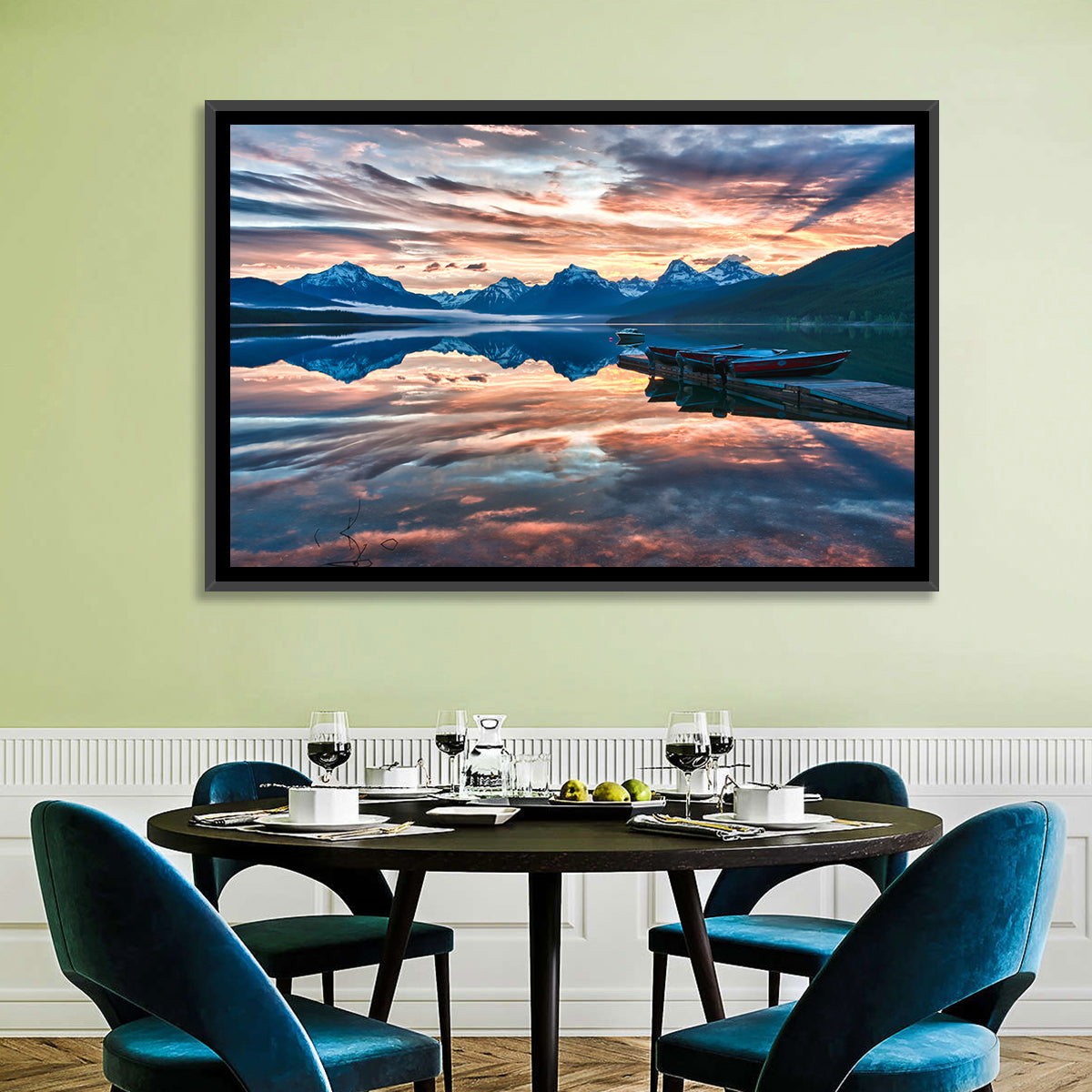 Lake Mcdonald Sunrise Wall Art in a room, landscape