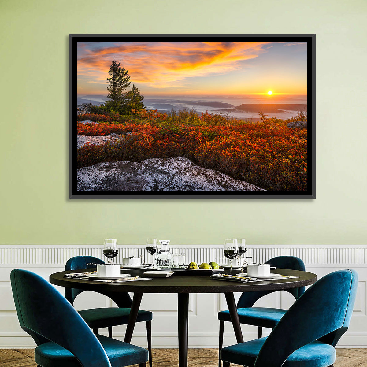Sunrise Over Dolly Sods Wall Art in a room, landscape