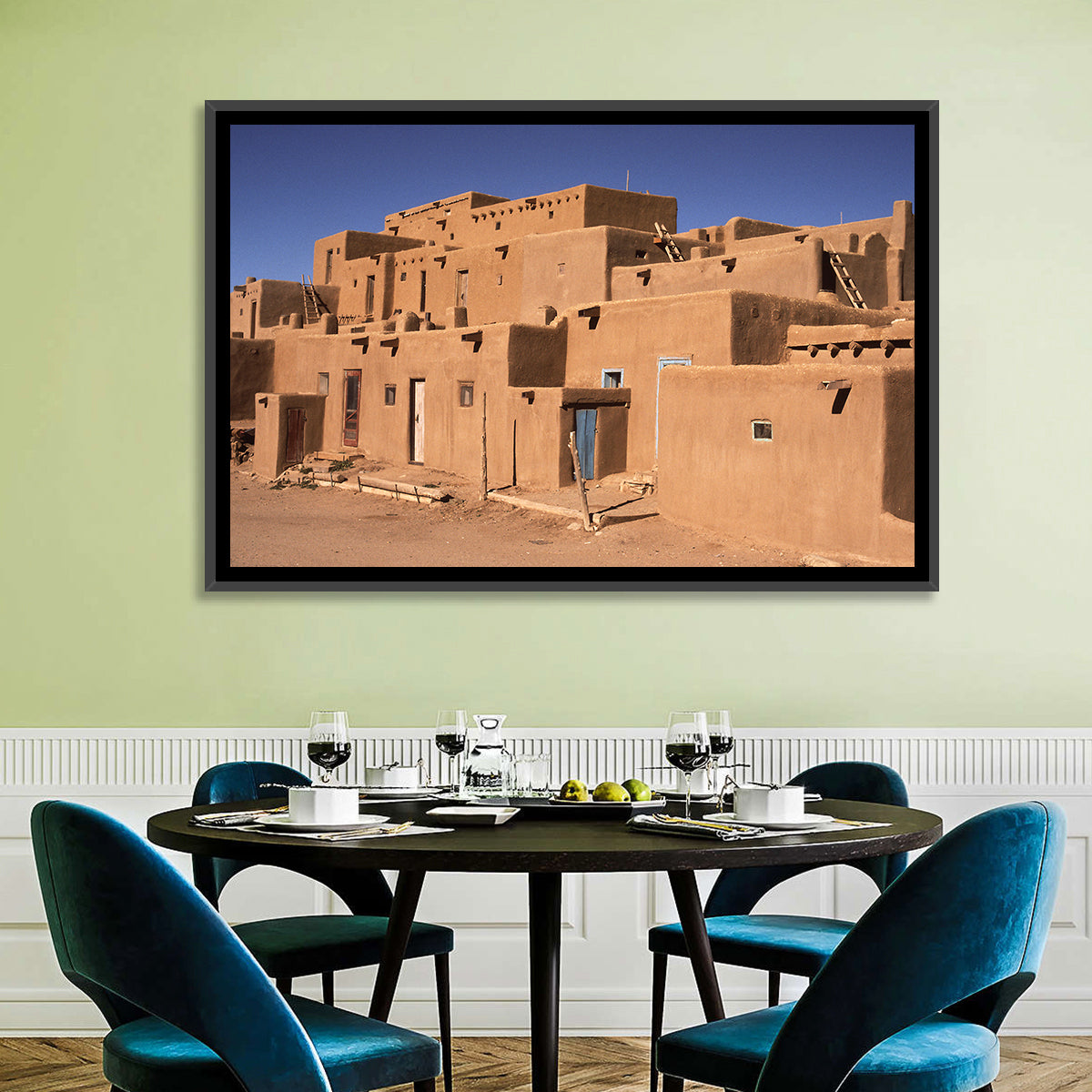 Taos Pueblo North House Wall Art in a room, landscape