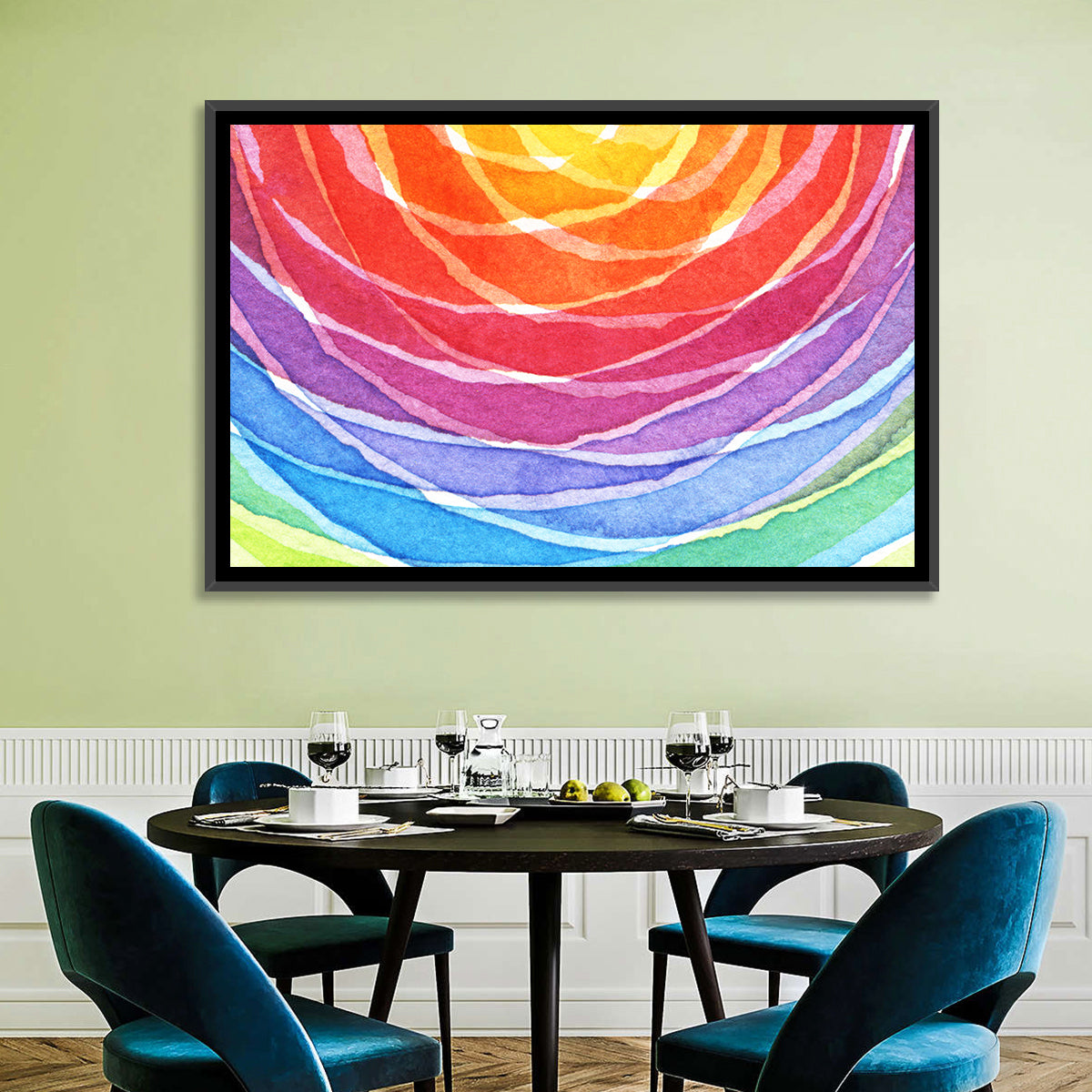 Radiant Rainbow Watercolor Arcs Wall Art