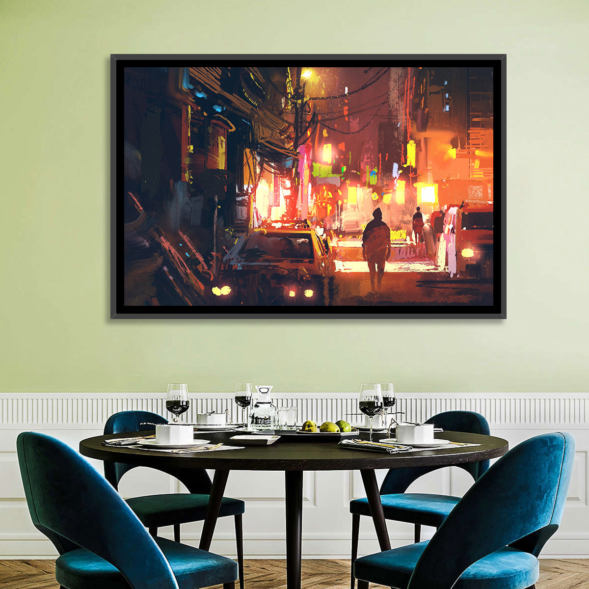 Old Street Lights at Night Wall Art in a room, landscape