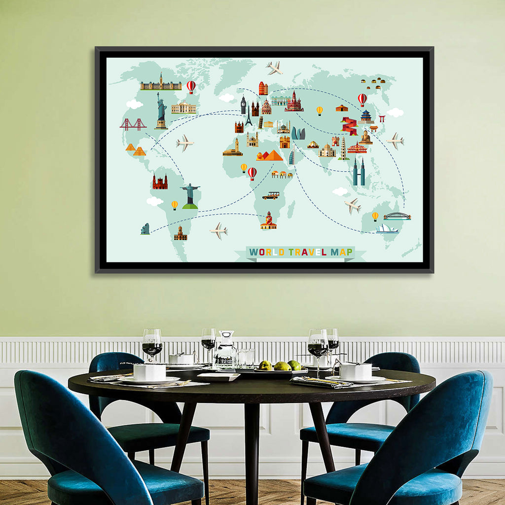 World Travel Map Illustration Wall Art
