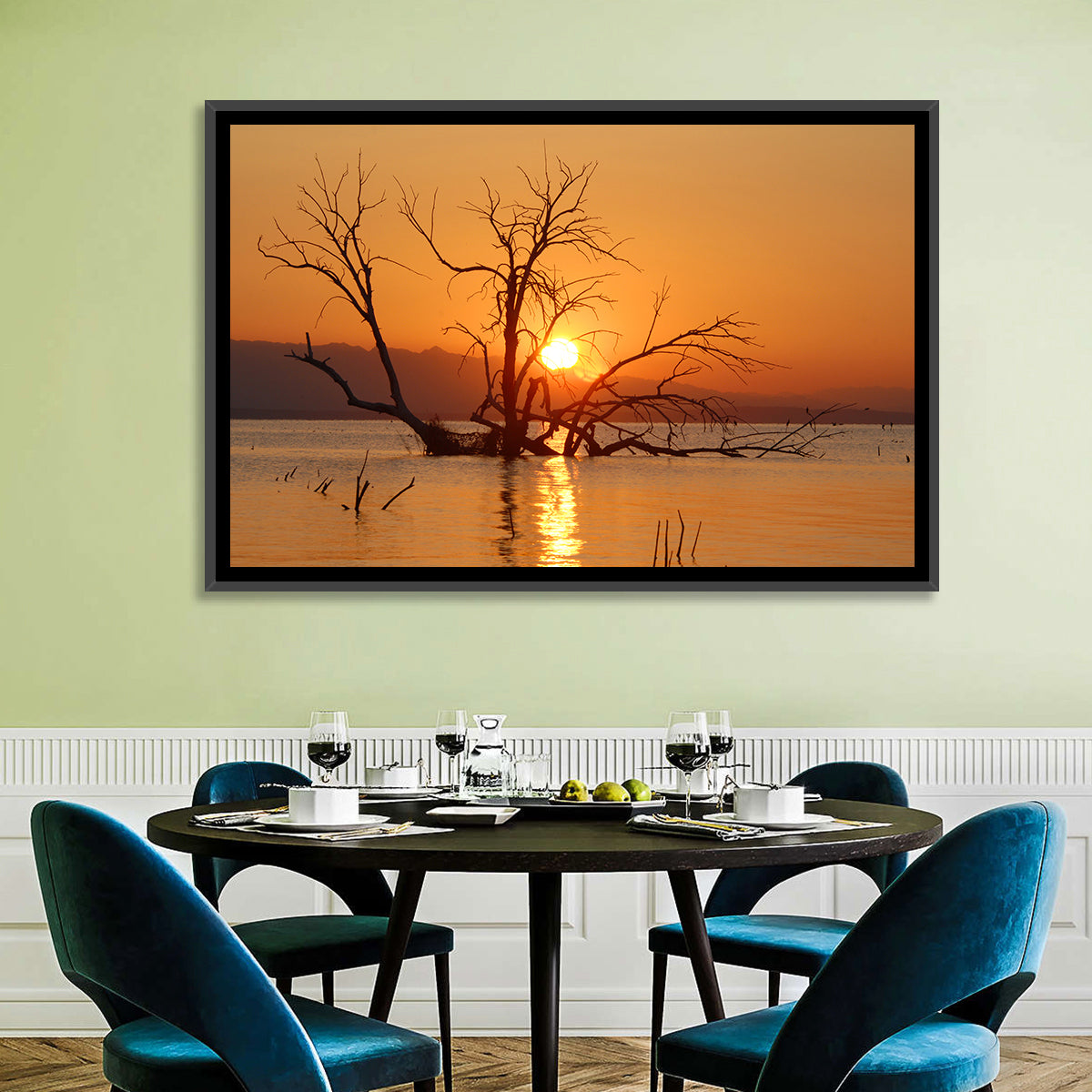Salton Sea Sunrise Wall Art in a room, landscape