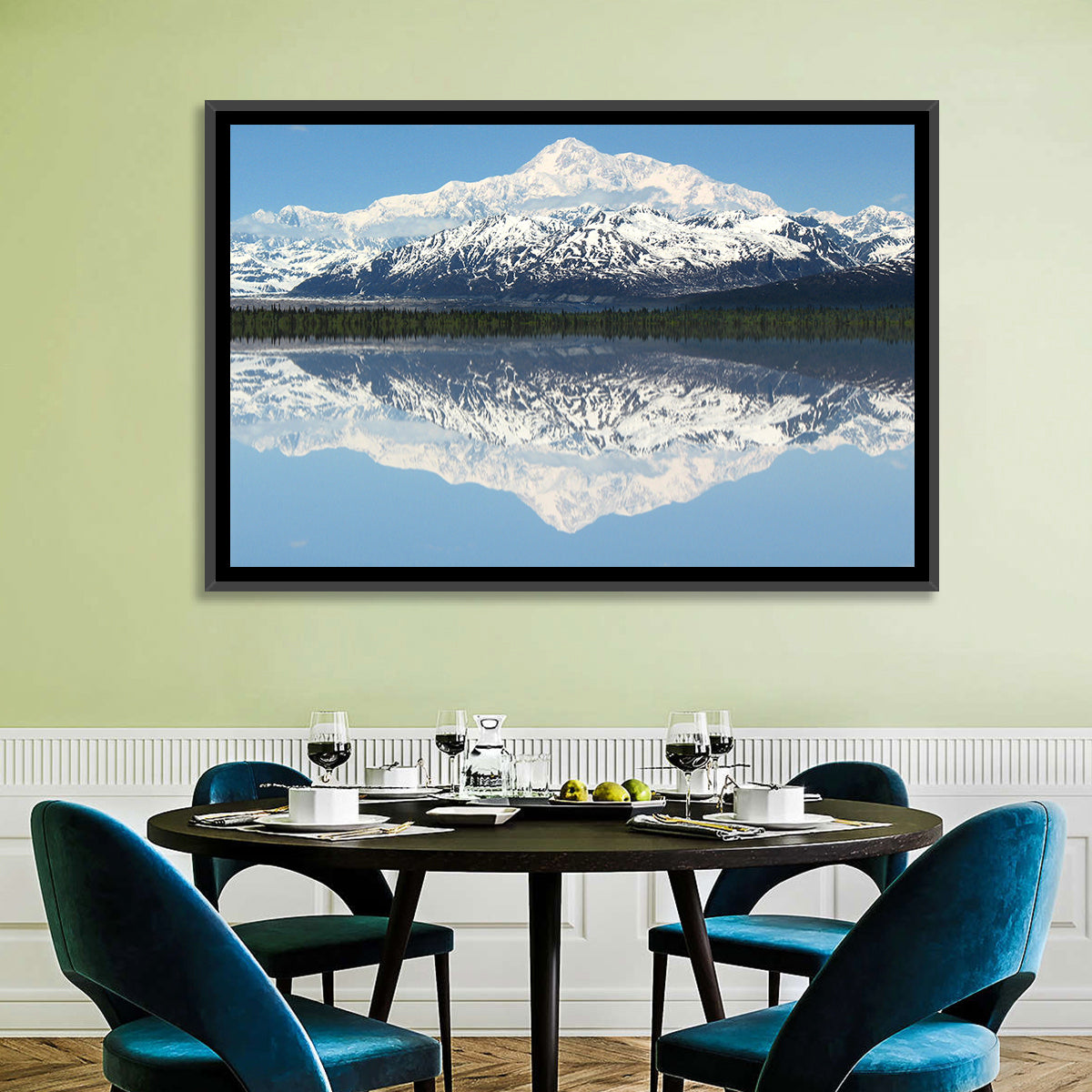 Denali Peak Reflection Wall Art in a room, landscape