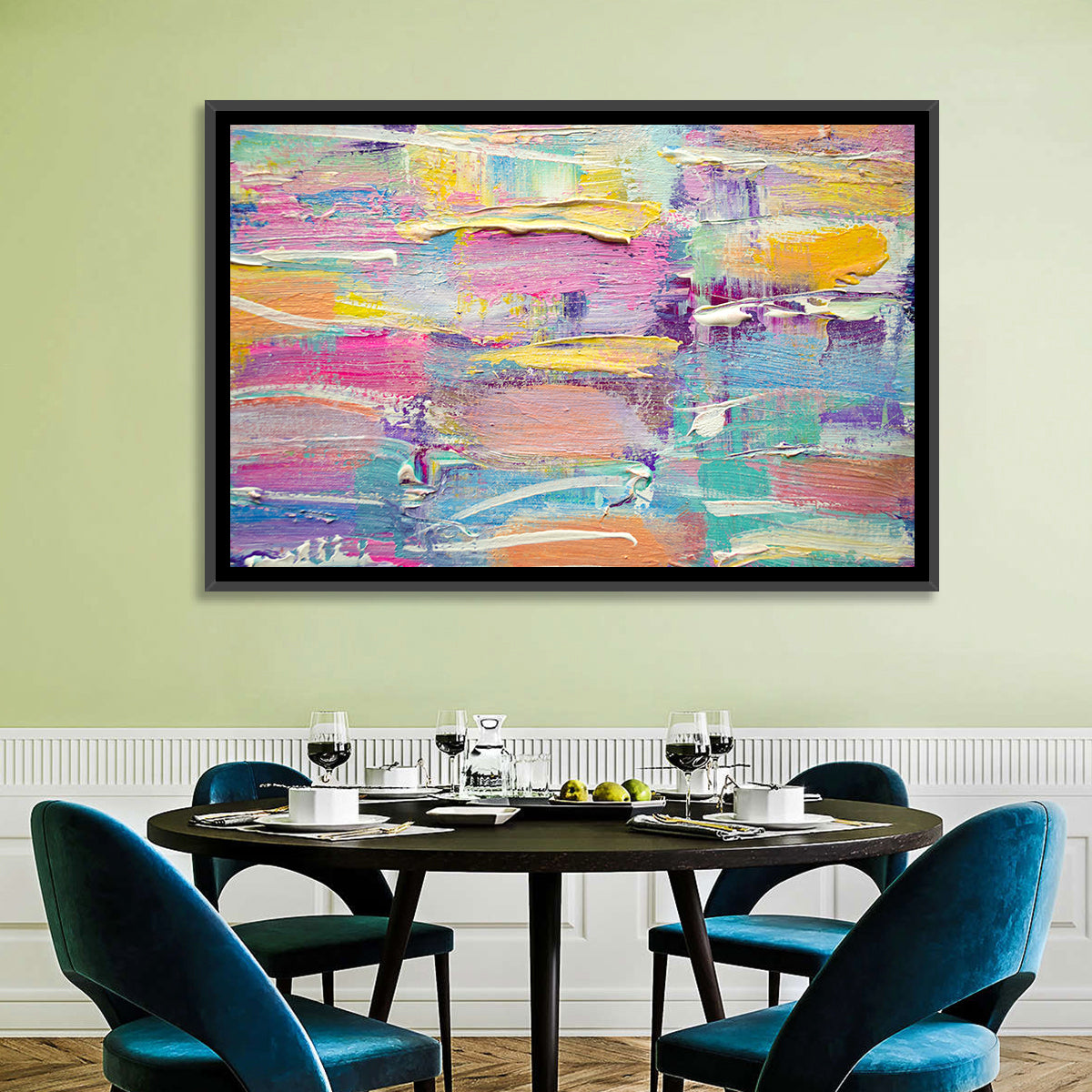 Rough Board Brushstrokes Wall Art in a room, landscape