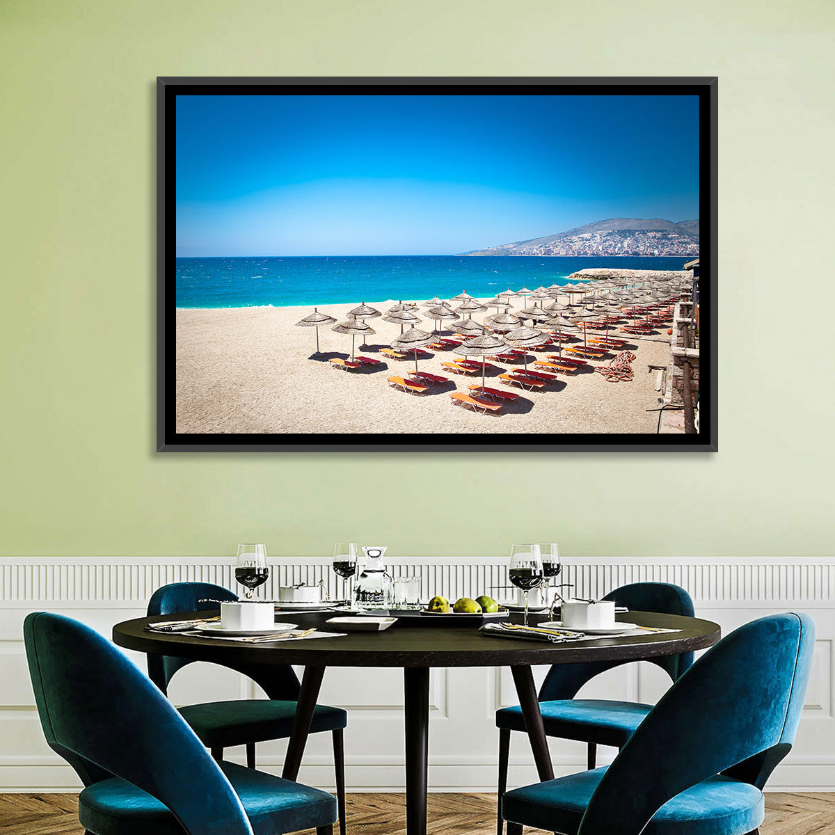 Mango Beach Umbrellas Wall Art in a room, landscape