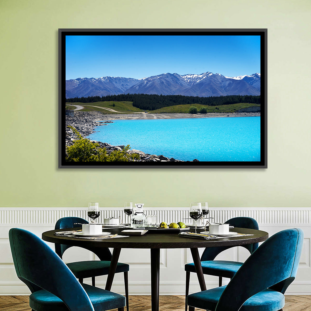 Lake Pukaki Turquoise View Wall Art in a room, landscape