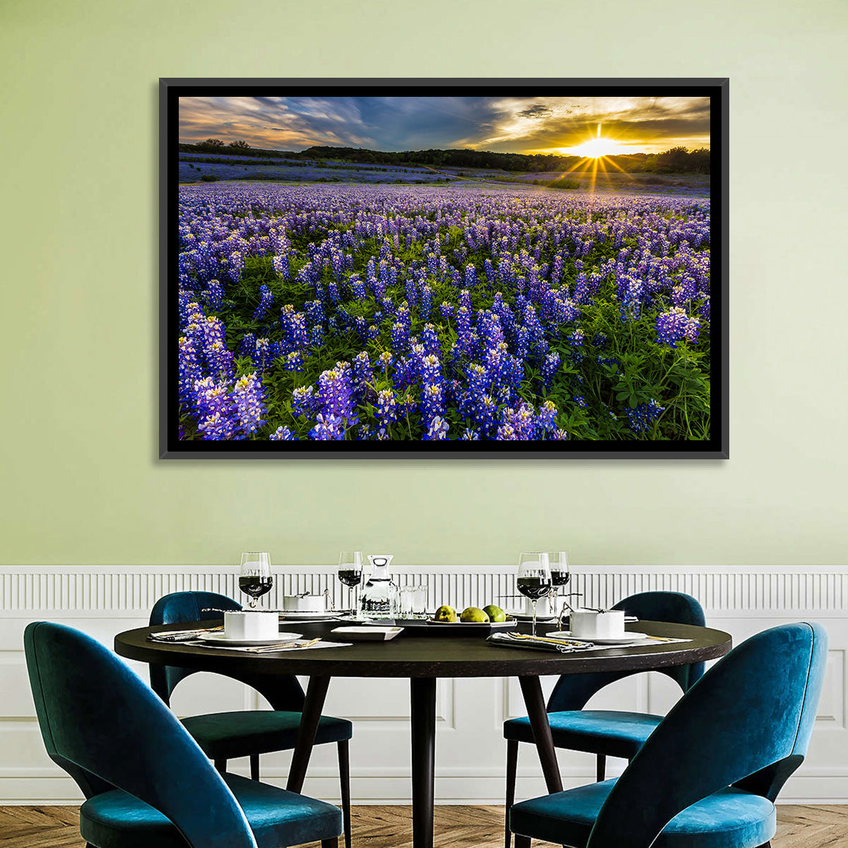 Texas Bluebonnet Field at Sunset Wall Art