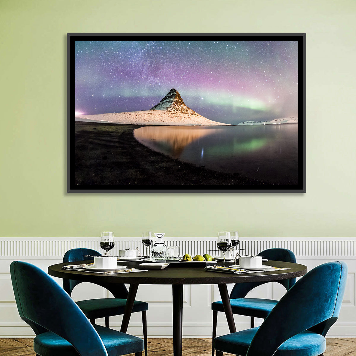Kirkjufell Under the Milky Way Wall Art in a room, landscape