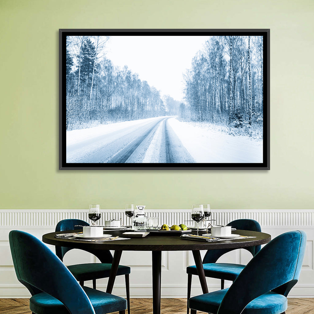Tire Tracks on Snowy Road Wall Art
