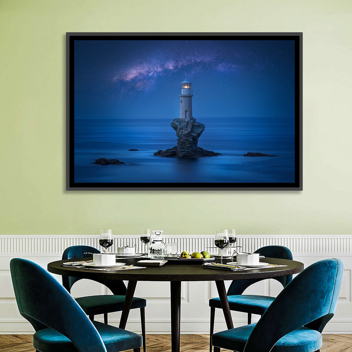 Tourlitis Lighthouse Nightscape Wall Art in a room, landscape