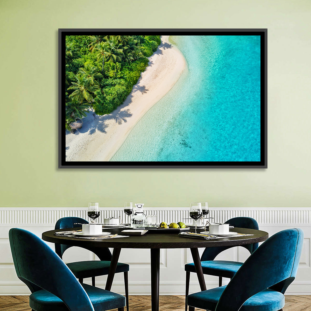Secluded Tropical Beach Wall Art in a room, landscape