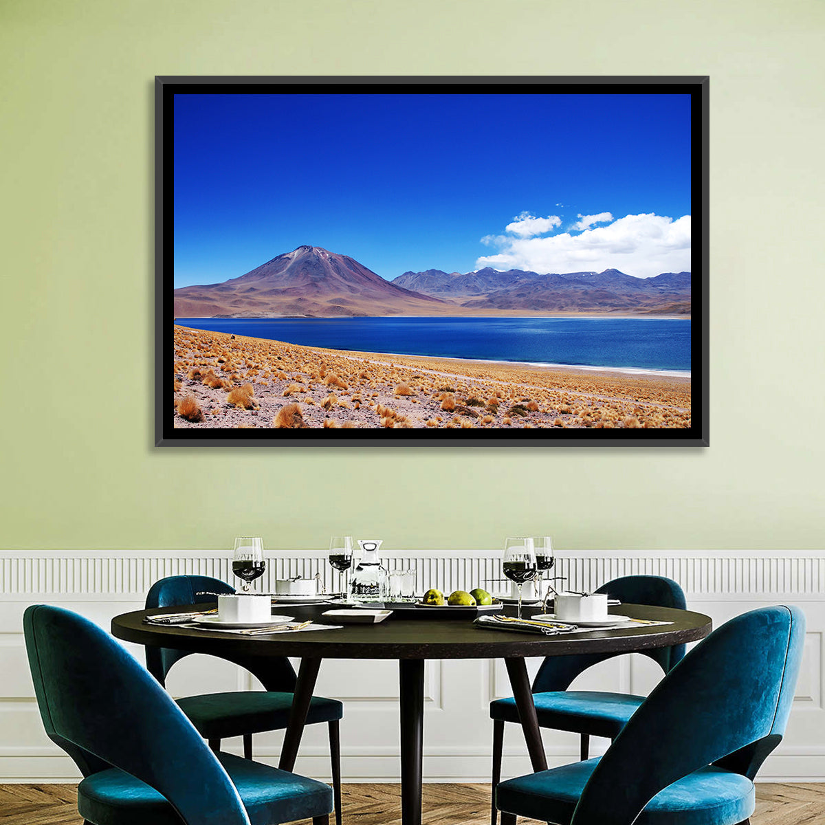 Miscanti Lagoon and Miñiques Volcano Wall Art in a room, landscape