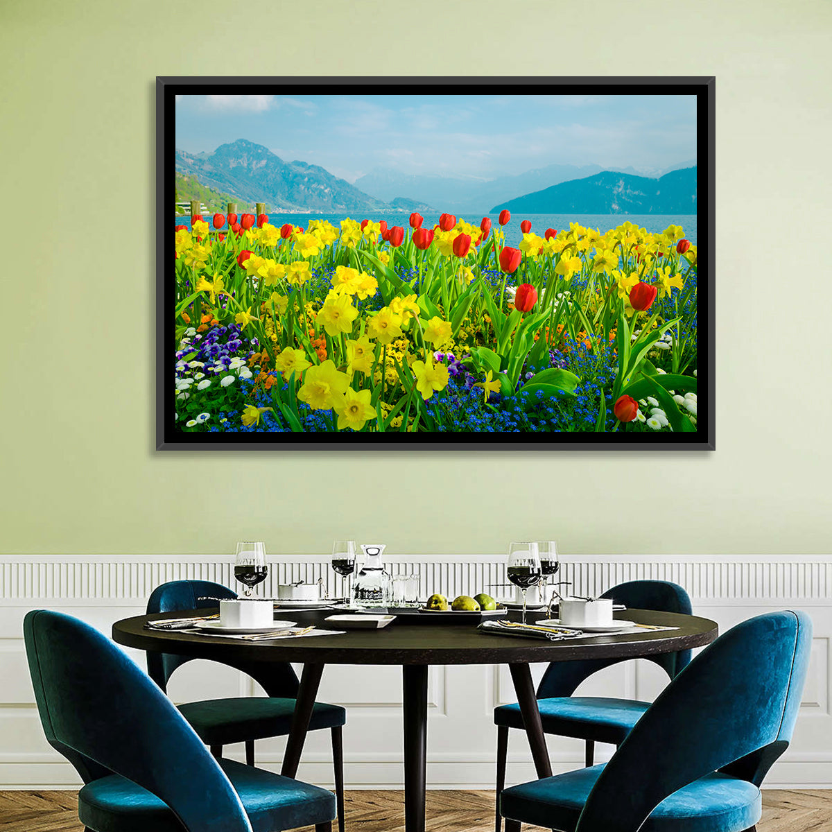 Lake Lucerne Daffodils Wall Art in a room, landscape