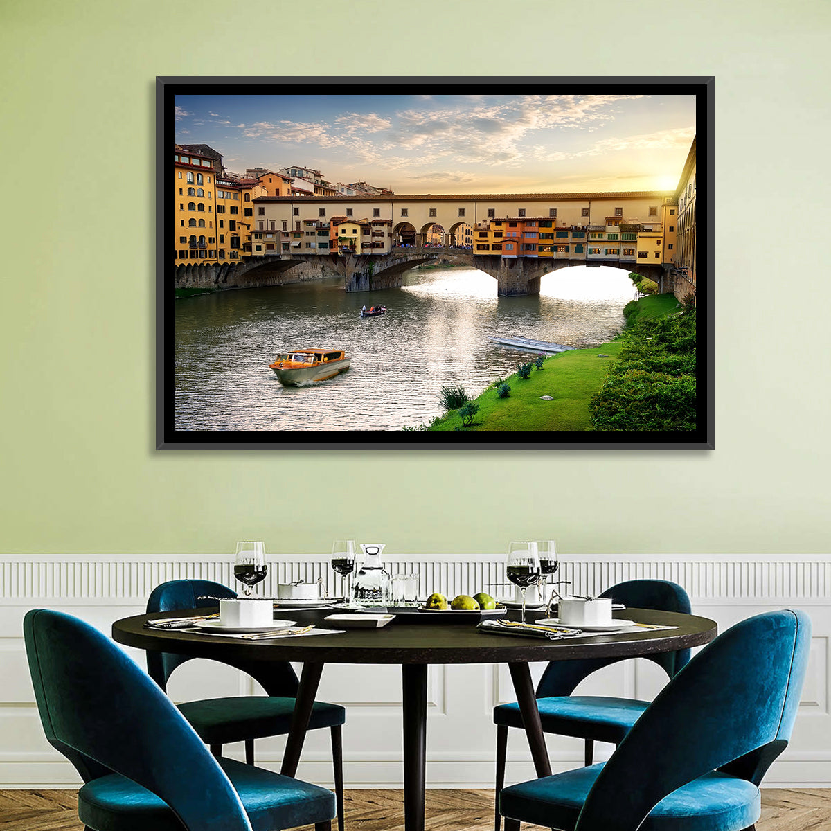 Ponte Vecchio at Golden Hour Wall Art in a room, landscape