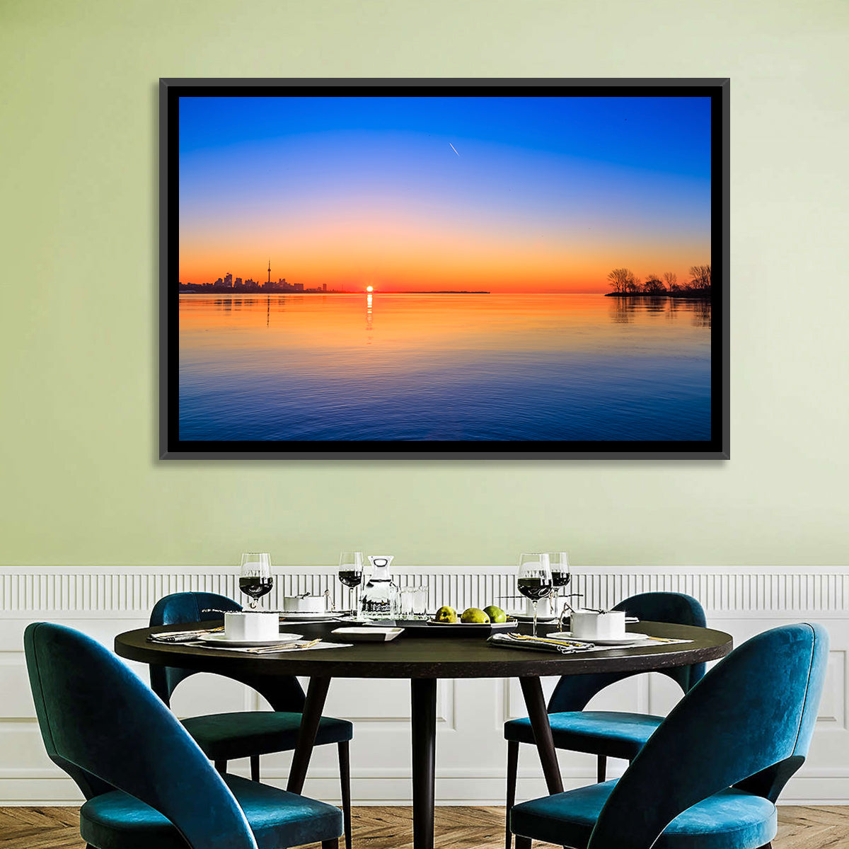Toronto Sunset Over Lake Ontario Wall Art in a room, landscape