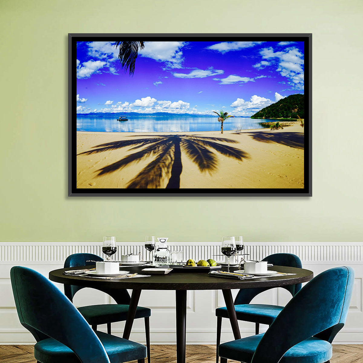 Lake Malawi Palm Shadow Wall Art in a room, landscape