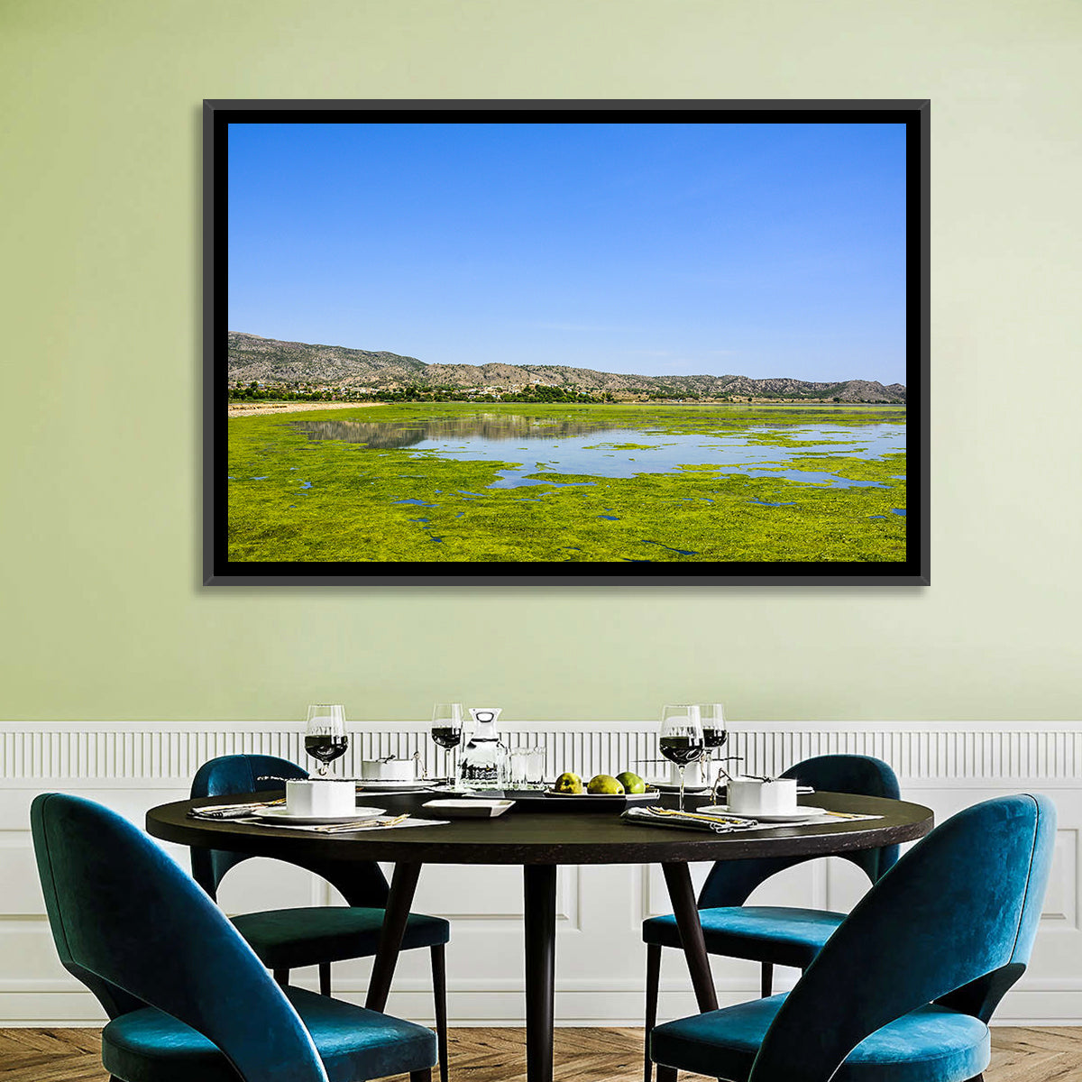 Uchali Lake Algae Reflection Wall Art in a room, landscape