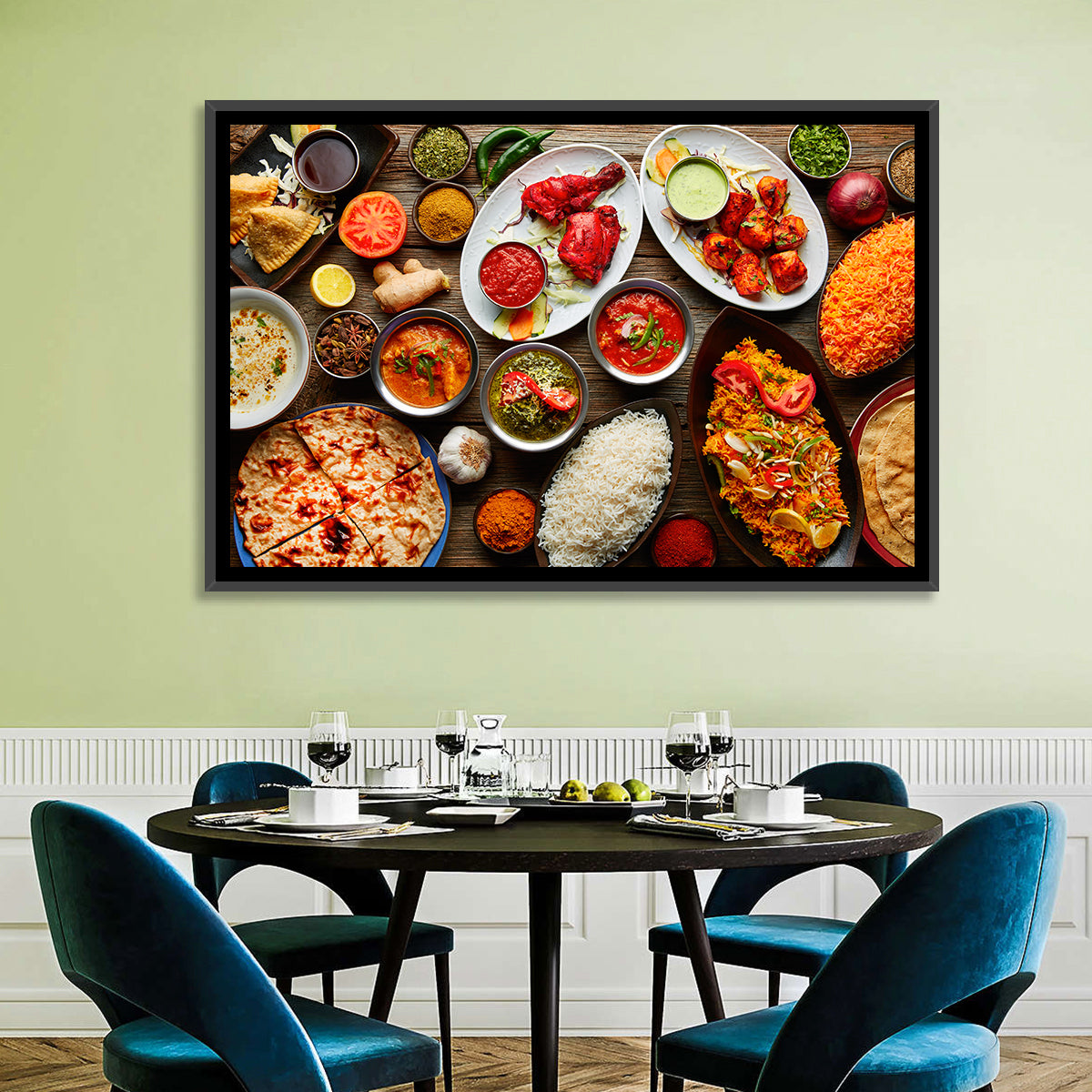 Indian Cuisine Flat Lay Wall Art in a room, landscape