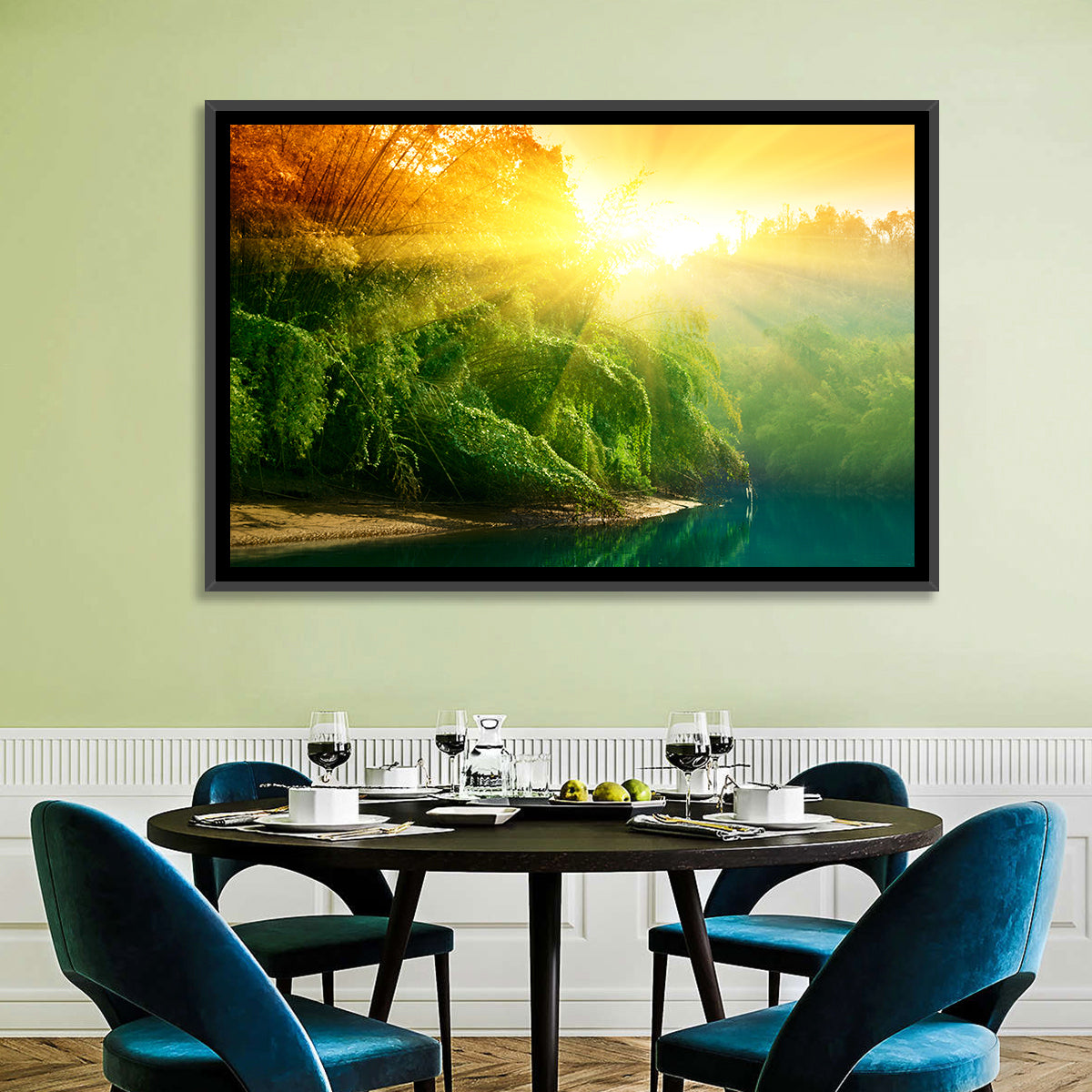 Golden Bamboo Riverbank Wall Art