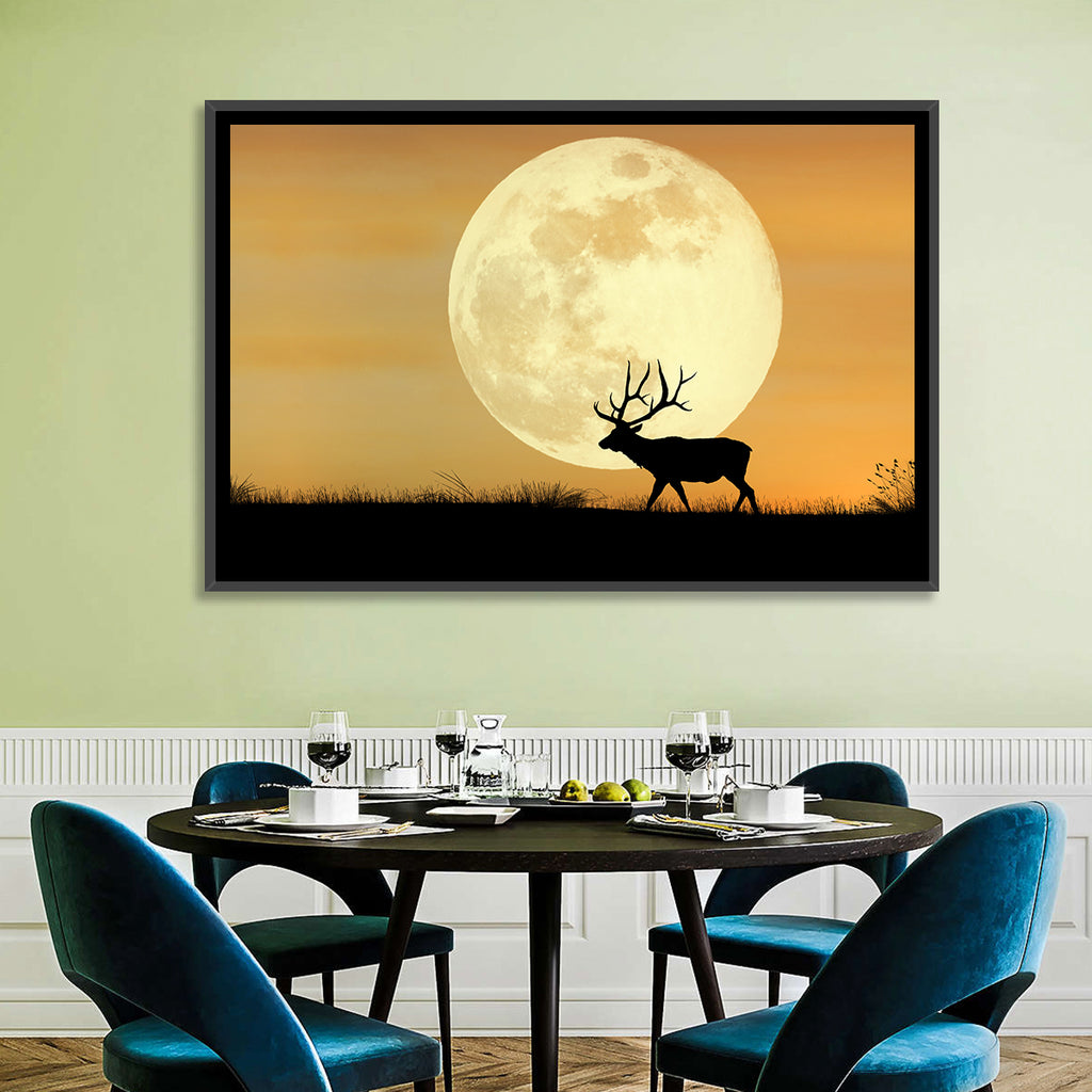 Bull Elk Silhouette Under Supermoon Wall Art