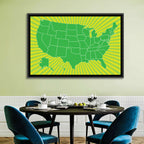 Green Sunburst USA Map Wall Art