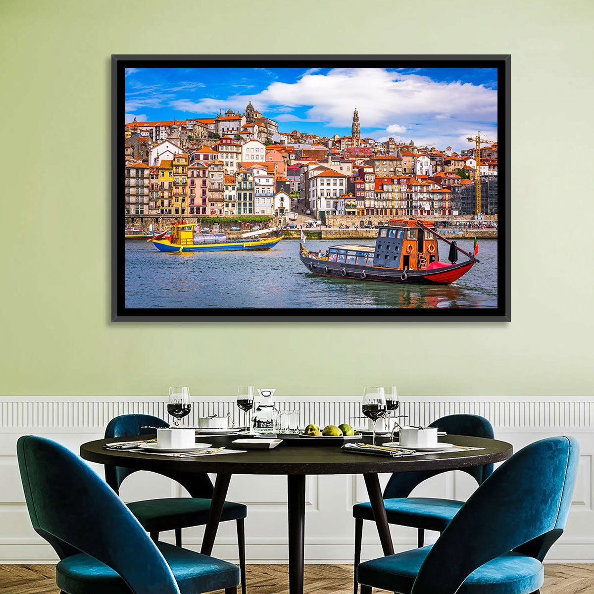 Porto Old Town Douro Riverfront Wall Art in a room, landscape