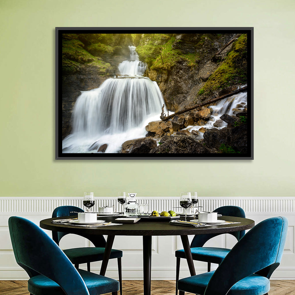 White Cascade Over Mossy Rocks Wall Art