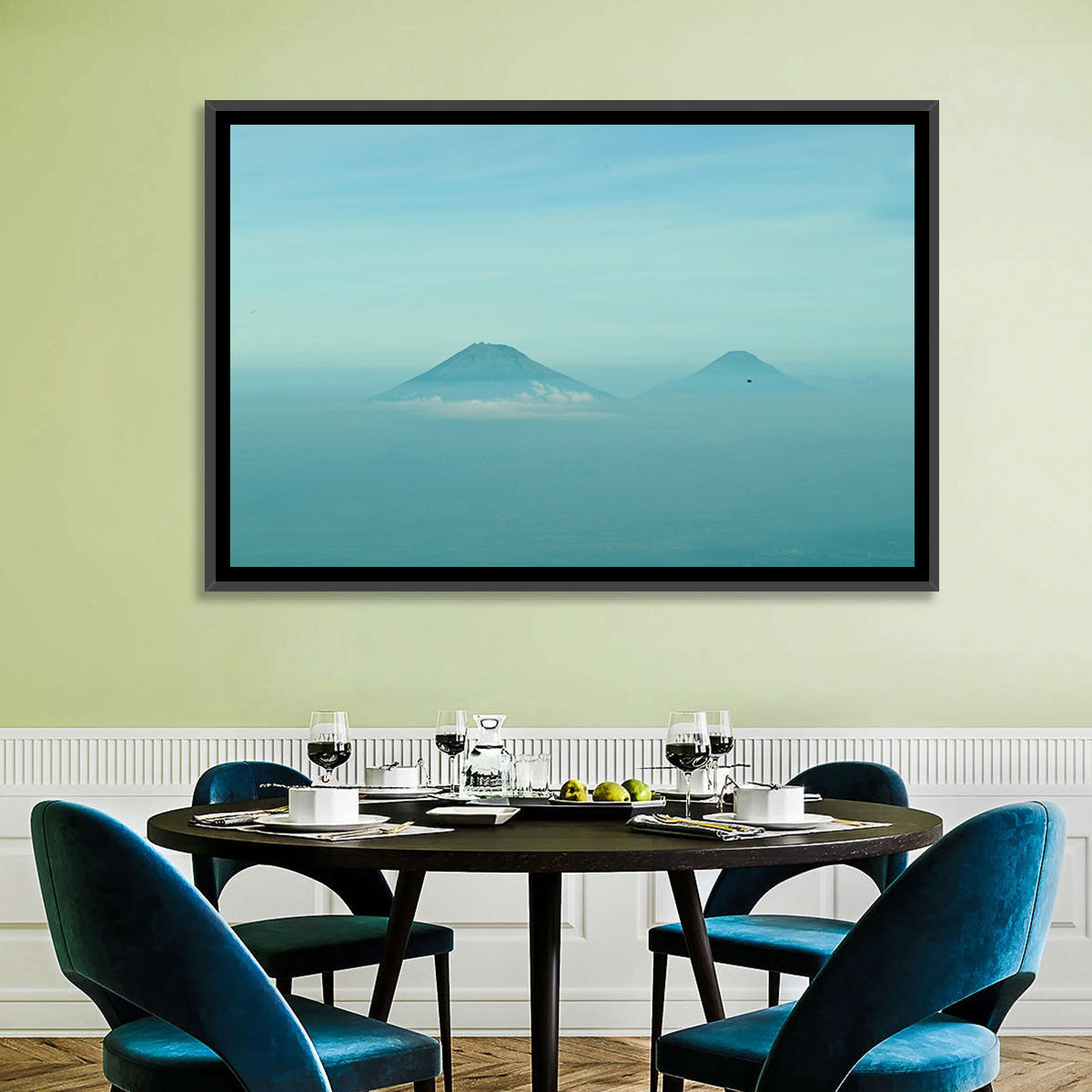 Sumbing and Sindoro Volcanoes Wall Art in a room, landscape