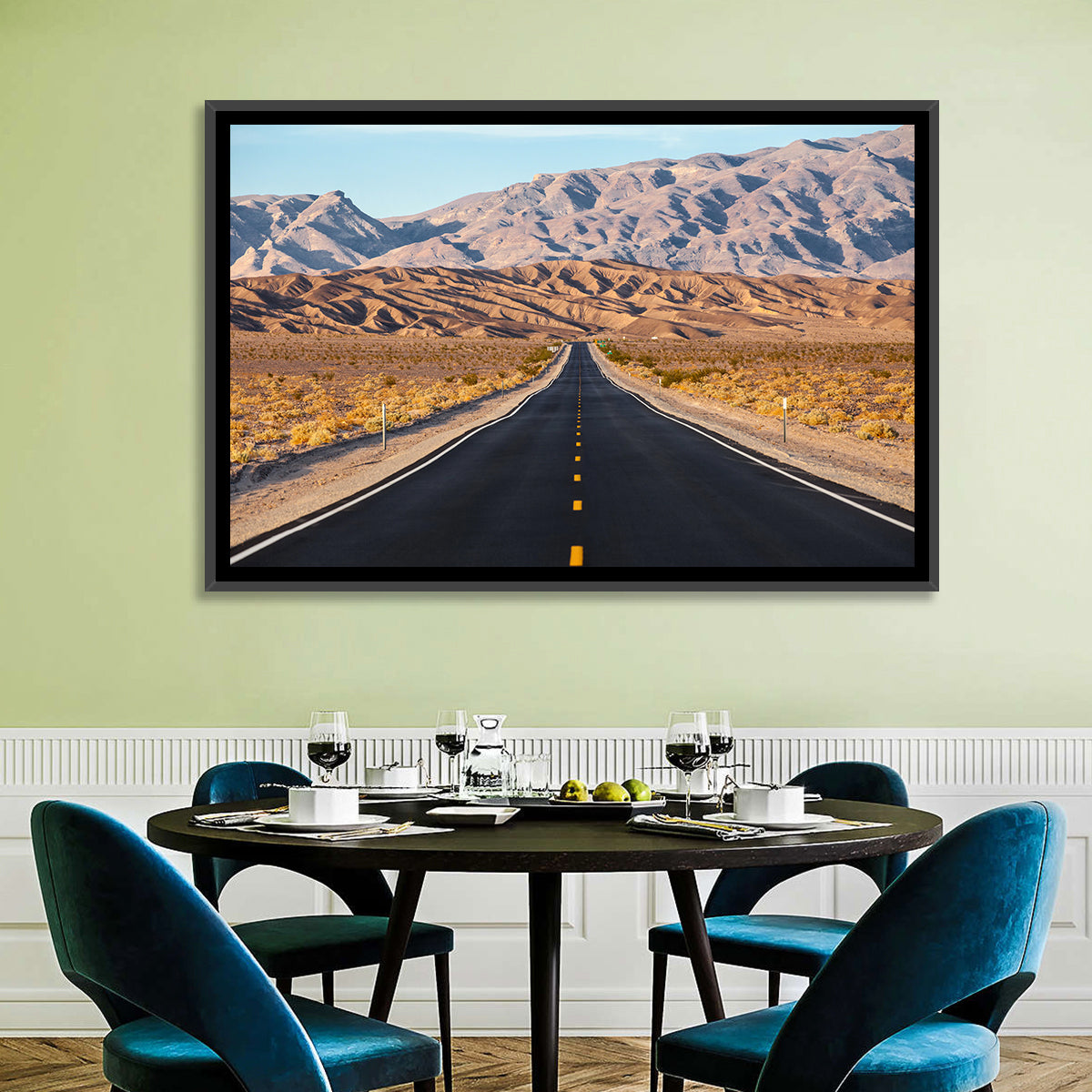 Death Valley Desert Road Wall Art in a room, landscape