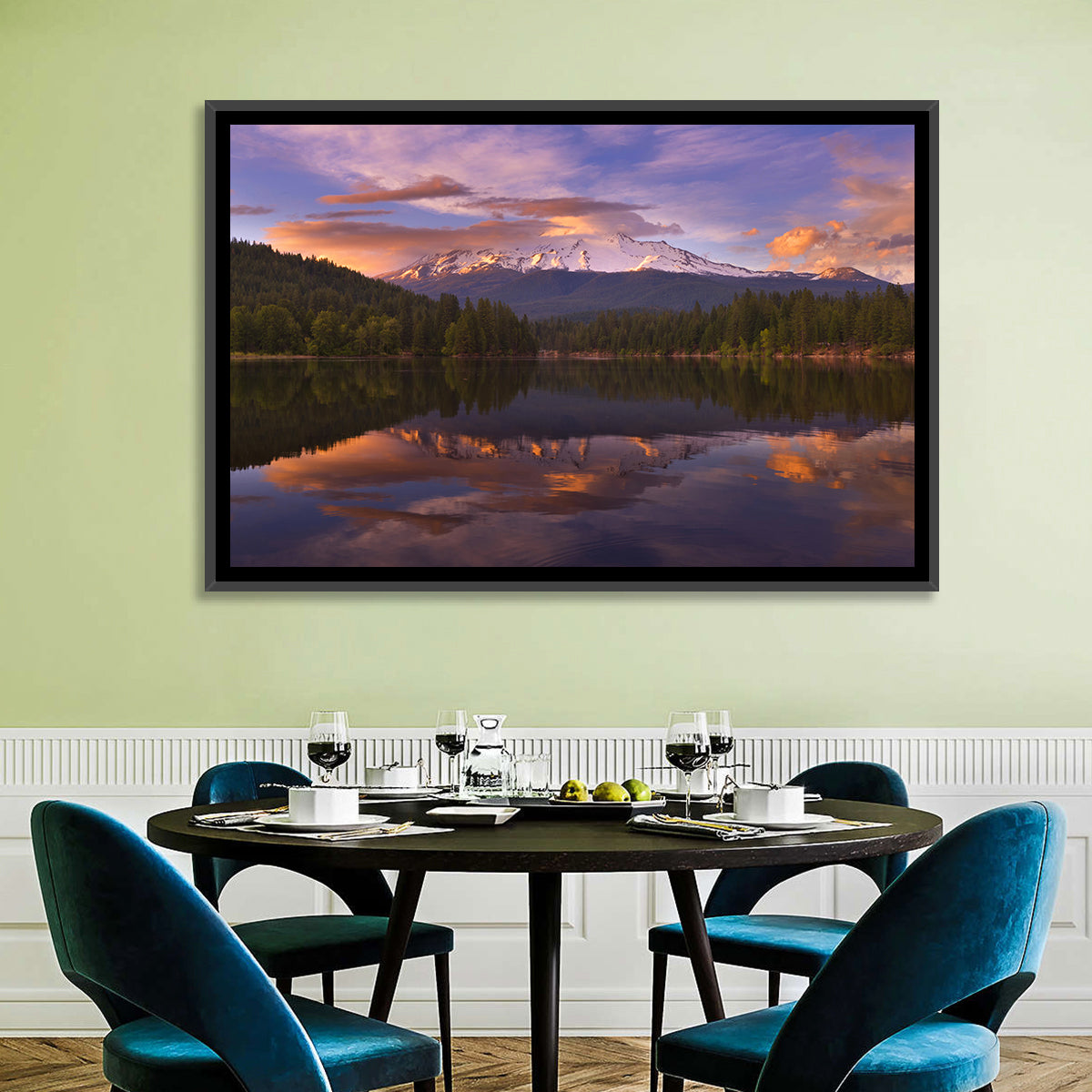Mt Shasta Over Lake Siskiyou Wall Art in a room, landscape