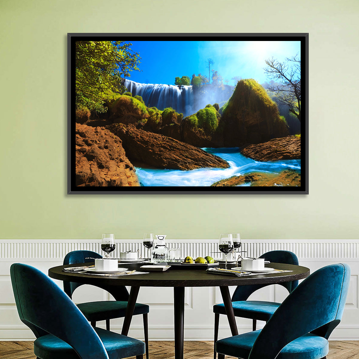 Sunlit Turquoise Waterfall Wall Art