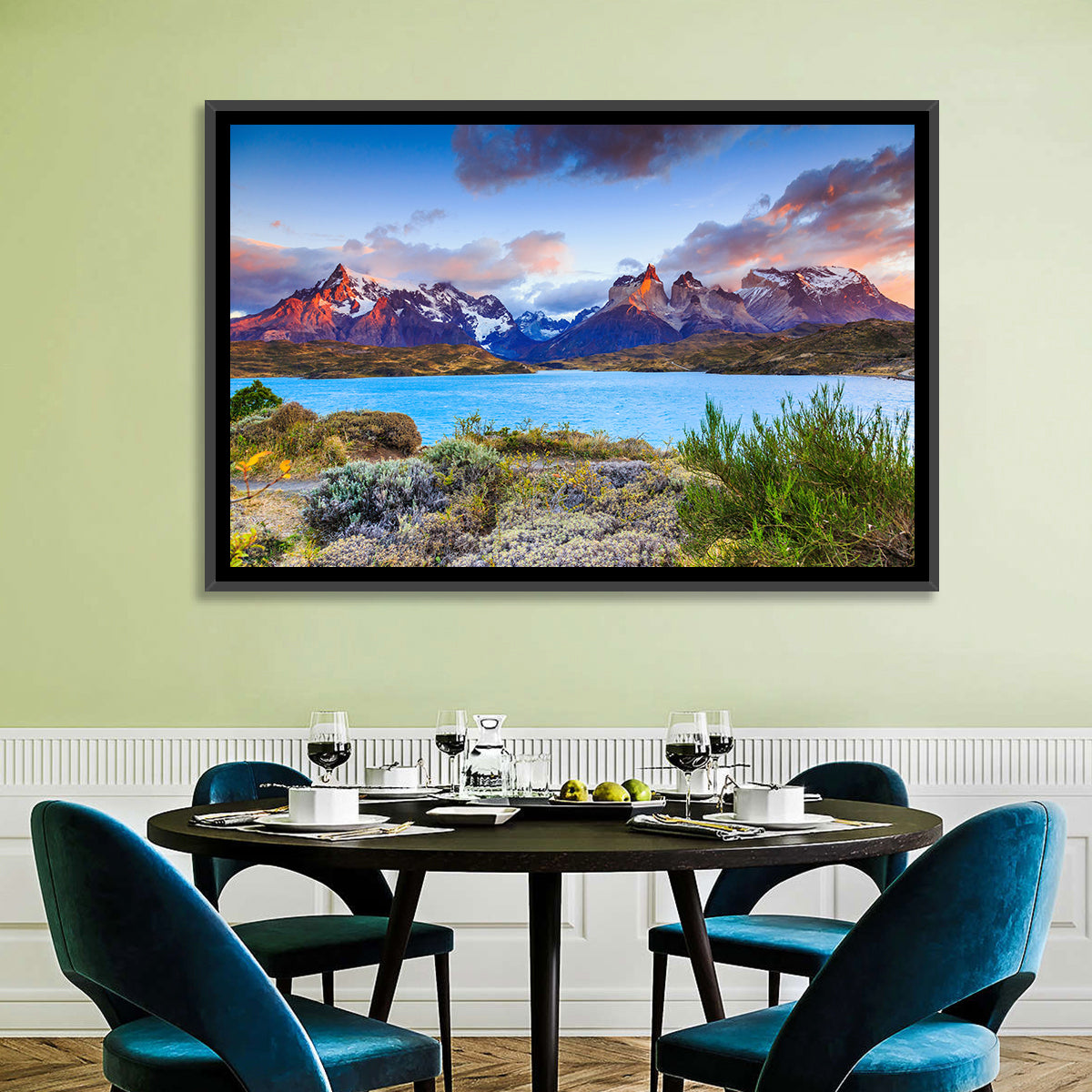Lake Pehoe at Dawn Wall Art in a room, landscape
