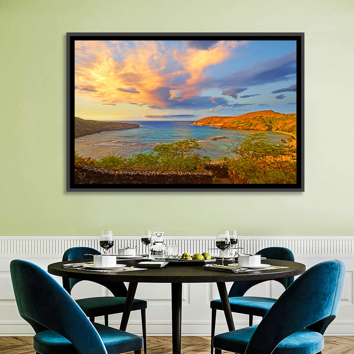 Hanauma Bay Golden Hour Wall Art in a room, landscape