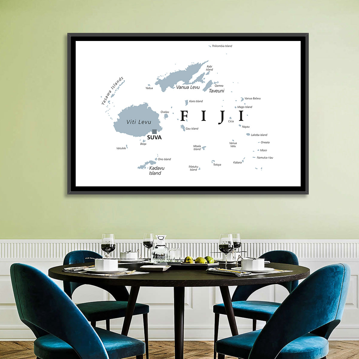 Fiji Islands Political Map Wall Art in a room, landscape
