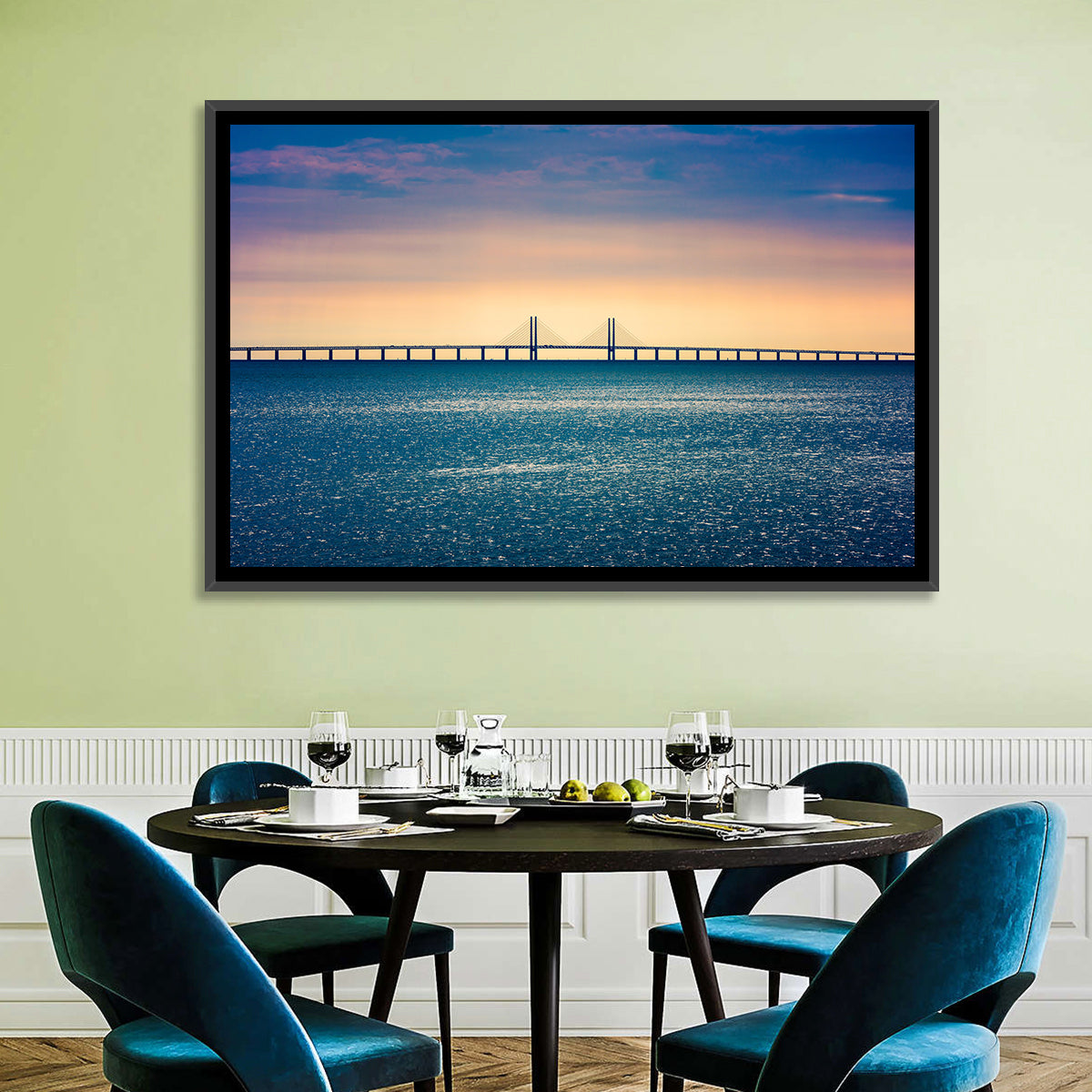 Øresund Bridge at Sunset Wall Art in a room, landscape