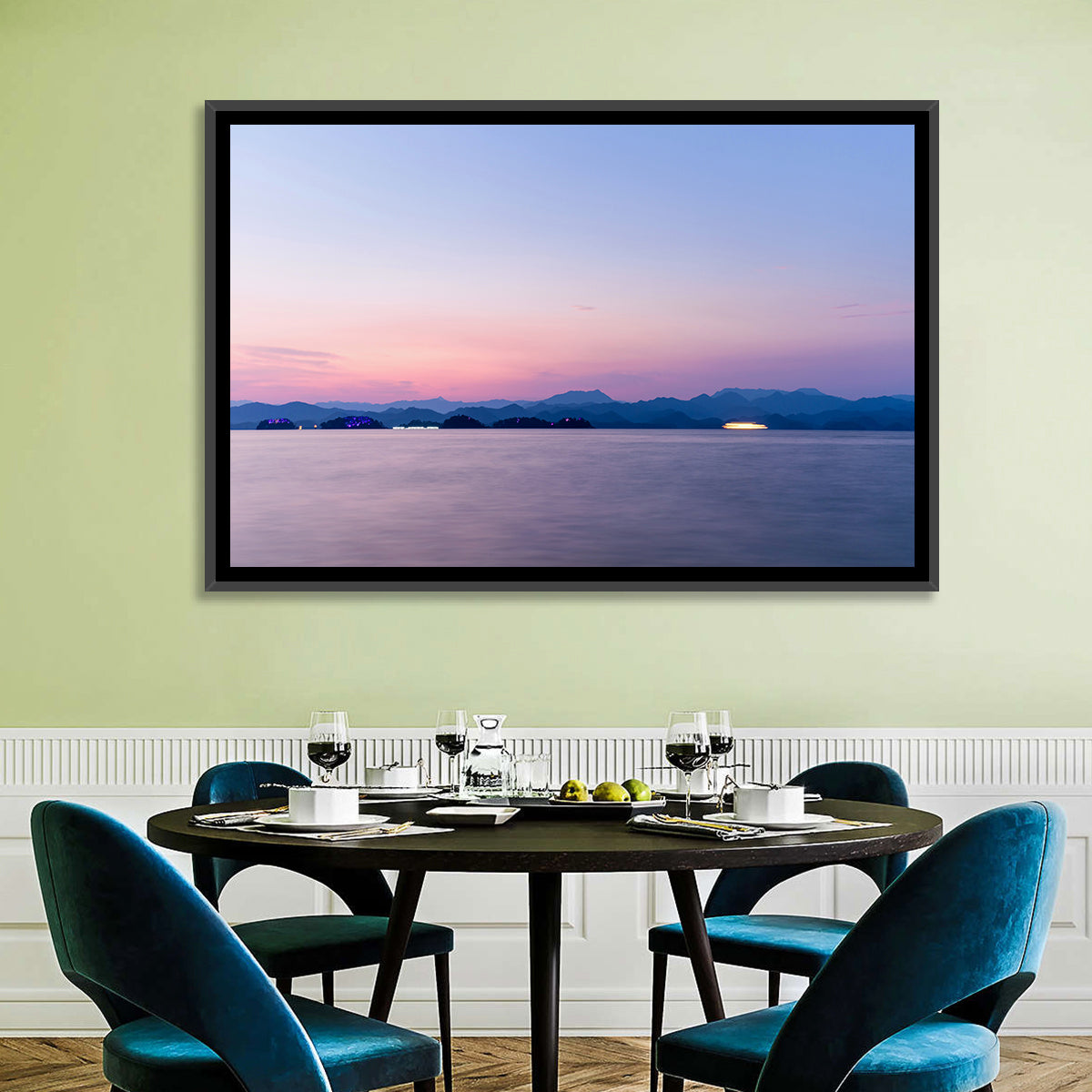 Hangzhou Thousand Island Lake at Dusk Wall Art in a room, landscape