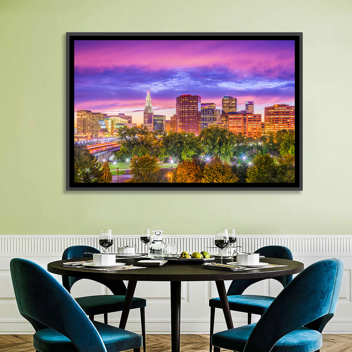 Hartford Skyline at Dusk Wall Art
