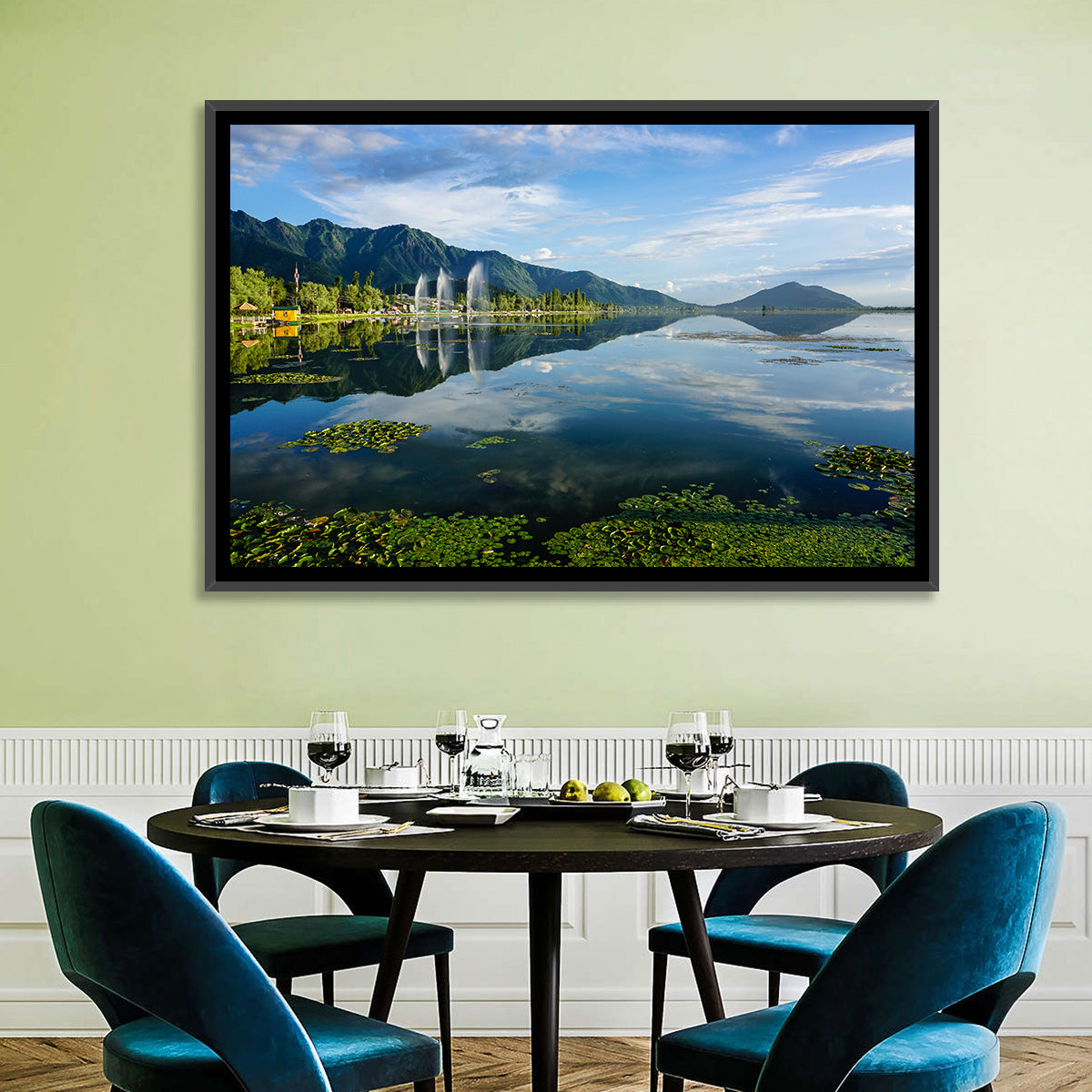 Dal Lake Reflections, Srinagar Wall Art in a room, landscape