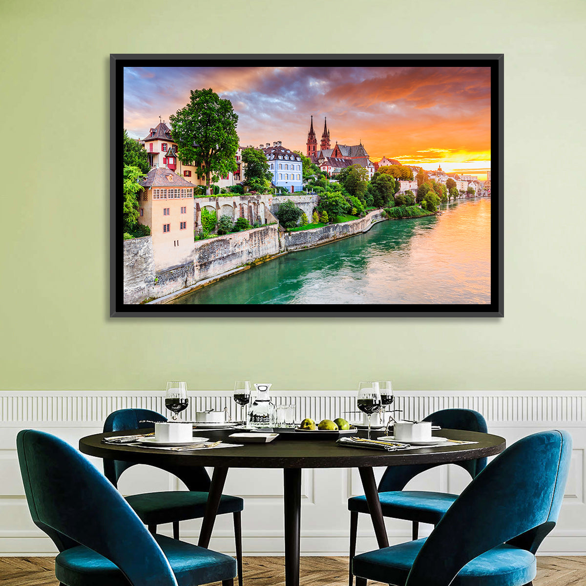 Basel Old Town at Sunset Wall Art in a room, landscape